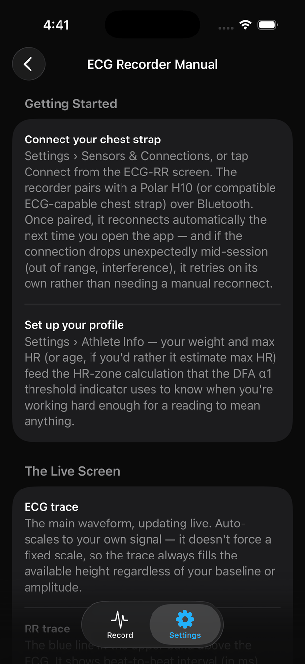 The in-app manual, open to Getting Started